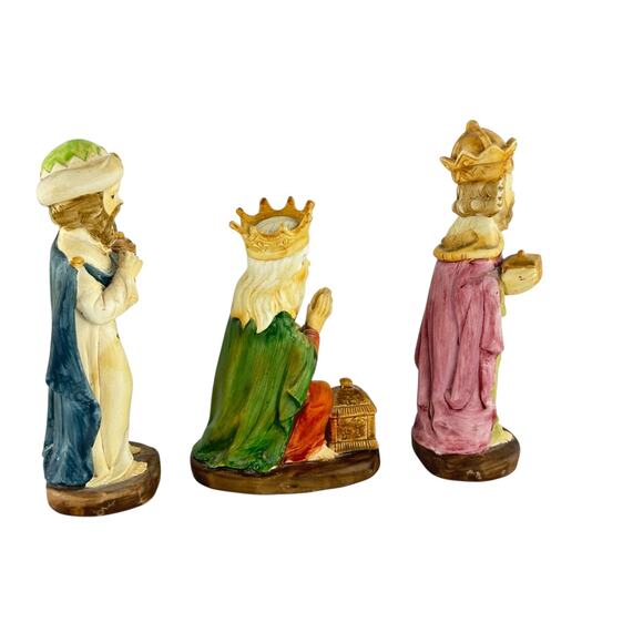 Vintage Creative Art Flowers Hand Painted Three Wise Men Nativity Figurines - Picture 15 of 16